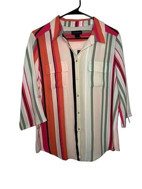 Investments Striped Blouse in Coral, Orange, Pink & Sage